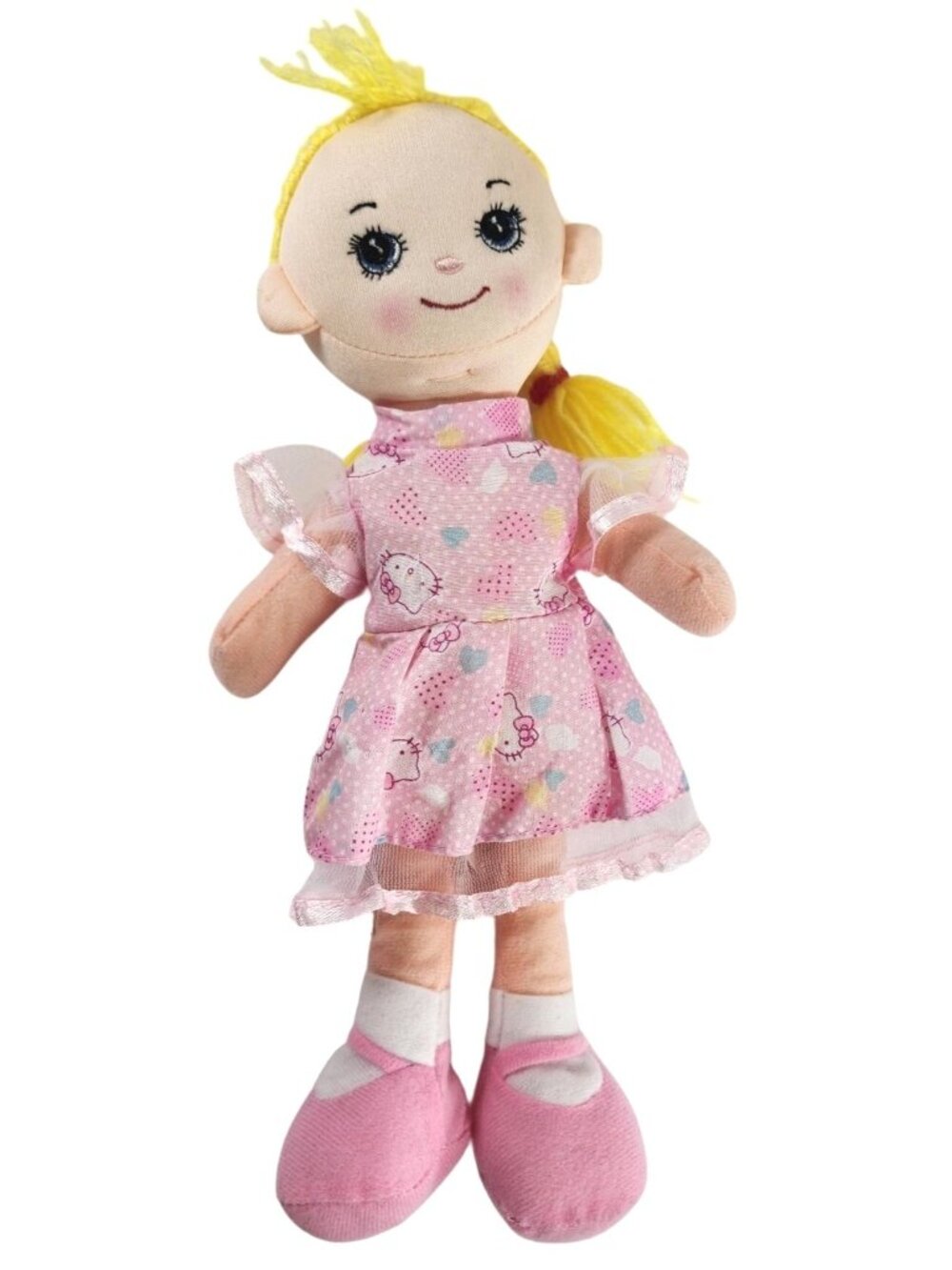 Linzy Plush Baby Doll Blonde Double Pony Tails Hello Kitty Dress 12" Blue Eyes